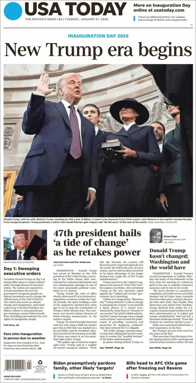 Prima-pagina-usa-today-edizione-di-oggi-2025-01-21