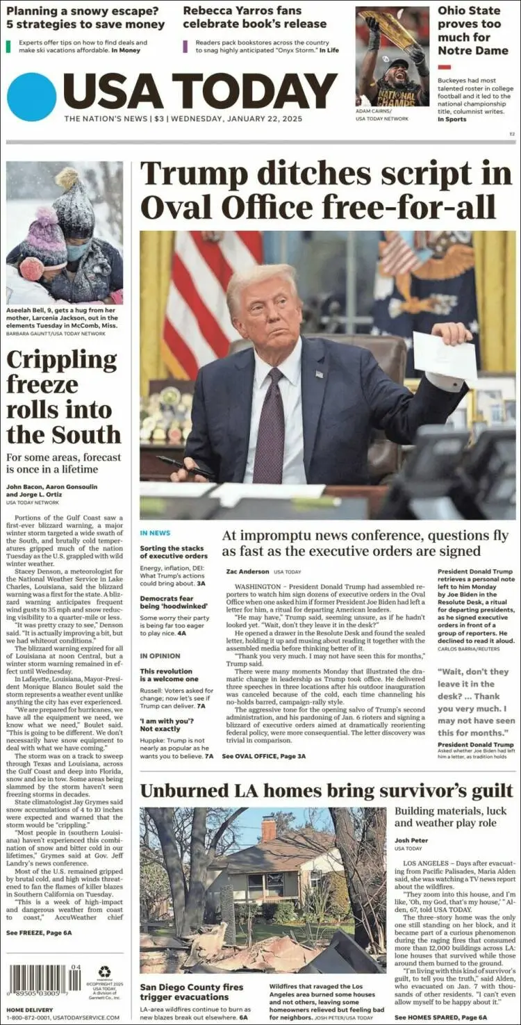 Prima-pagina-usa-today-edizione-di-oggi-2025-01-22